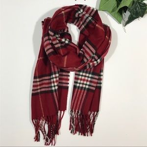 Red Tartan Plaid Fringed Wool like Scarf